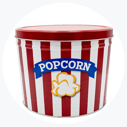 Red & White Popcorn Tin (2 Gallon - 3 Flavors) — Jane's Popcorn gift tin